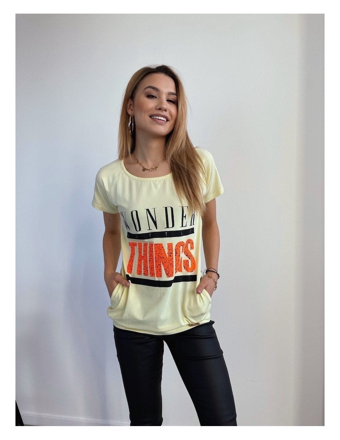 Loose T-shirt with pockets, lemon A250 - Online store - Boutique